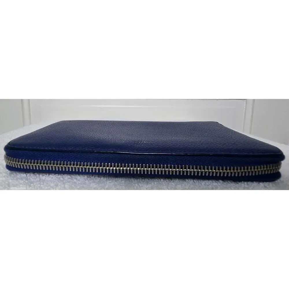 Saint Laurent YSL Women’s Blue Solid Leather Zip-Around Wallet w/ COA